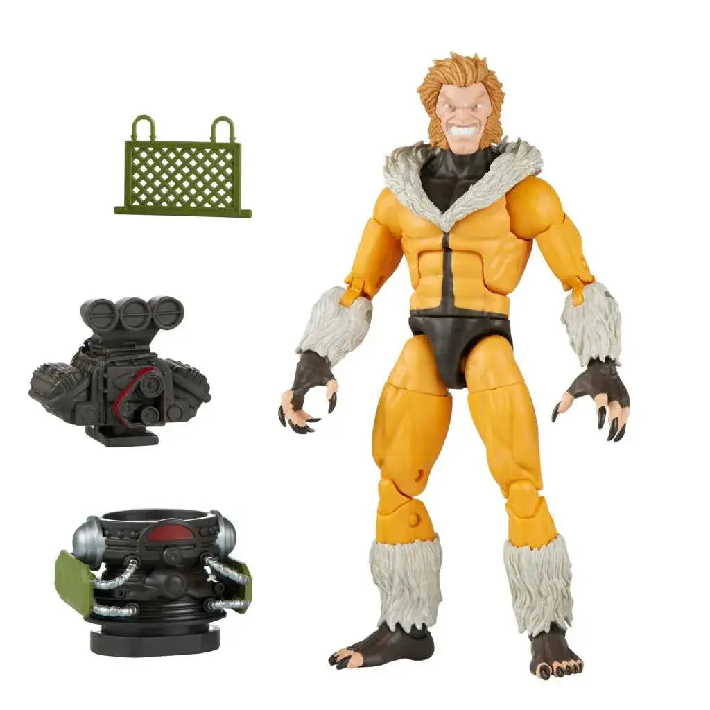 Marvel Legends X-Men Sabretooth actionfigur i orange och svart med vit päls