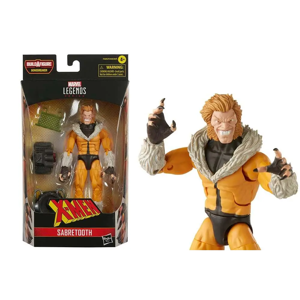 Marvel Legends X-Men Sabretooth actionfigur i orange och svart med grå päls