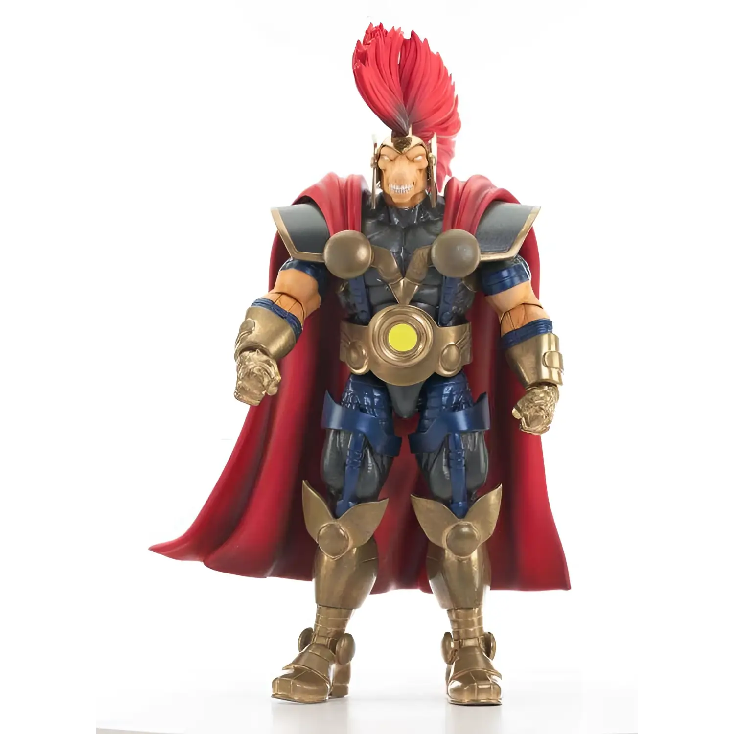 Röd mantel, guld-blå rustning, spikig röd mohawk, hotfullt leende Beta Ray Bill Marvel Select actionfigur
