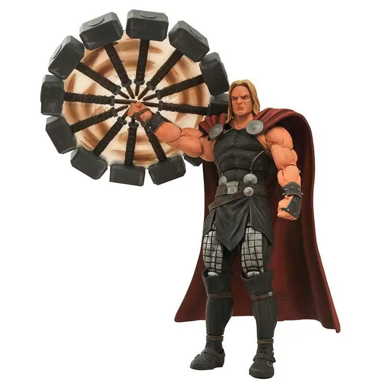 Marvel Select Mighty Thor actionfigur med svart rustning, röd mantel och cirkulär hammare