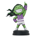 Grön hyad She-Hulk-figur i animerad stil, lila-vit outfit