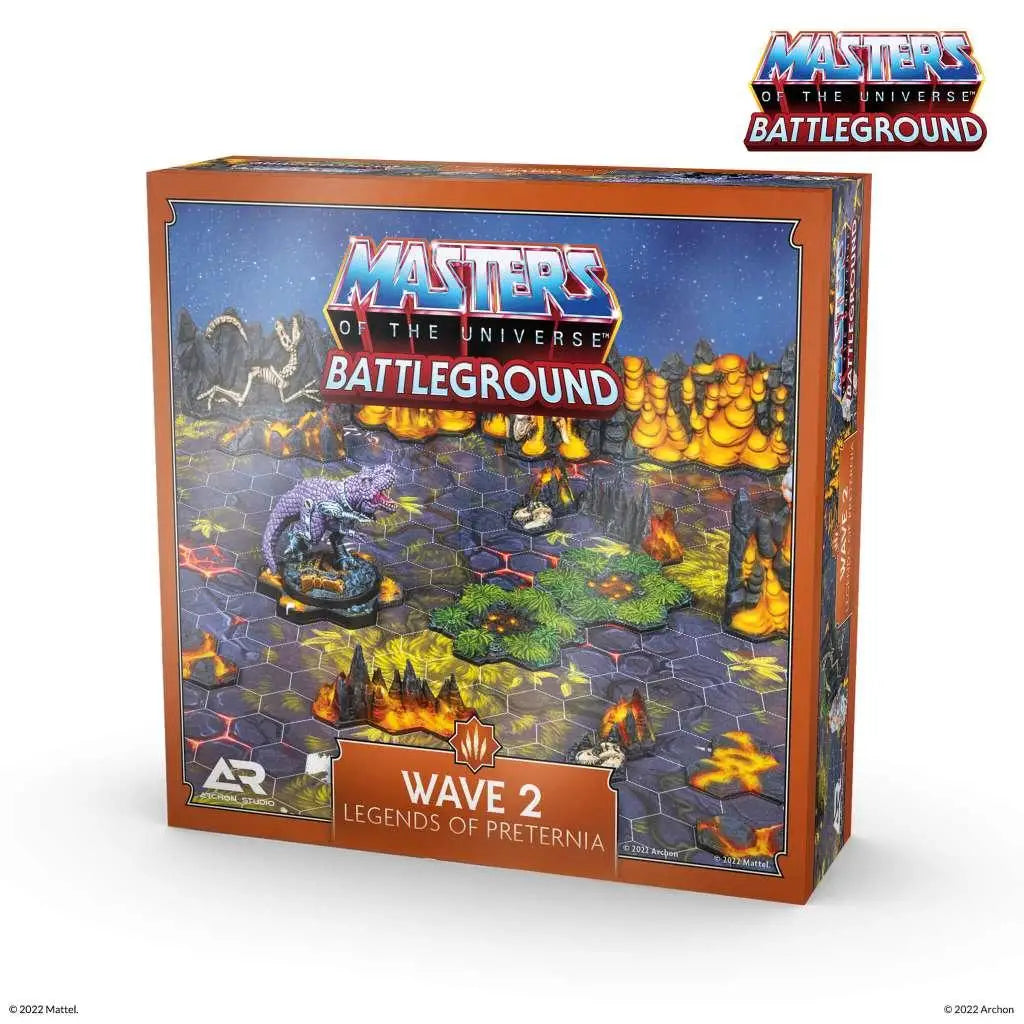Orange kartonglåda för Masters of the Universe Battleground Wave 2 Legends of Preternia