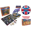 Lila metallisk dinosauriefigur med detaljerad rustning och öppen mun på stenbas från Masters of the Universe: Battleground - Wave 2: Legends of Preternia