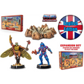 Blå och lila rustad figur med röd vapen från Masters of the Universe: Battleground