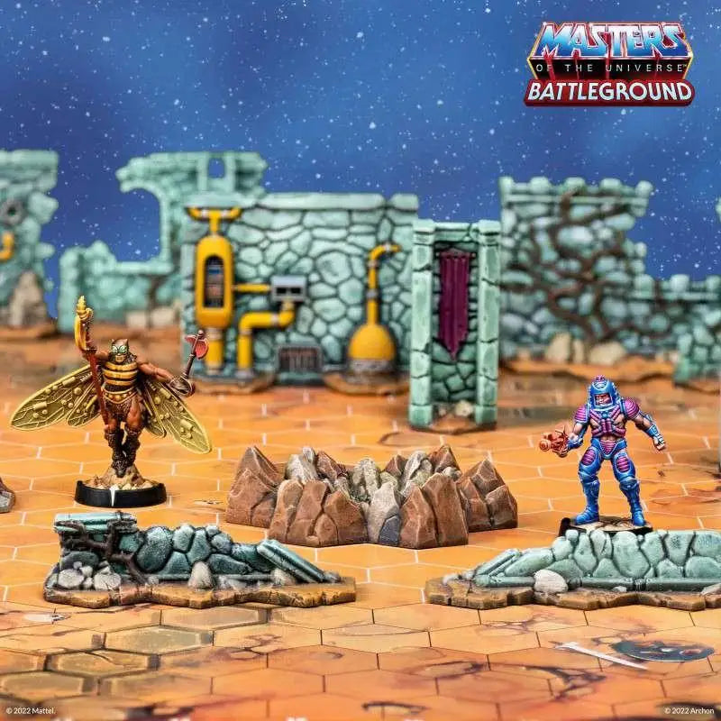 Blå och lila rustad krigare från Masters of the Universe Battleground