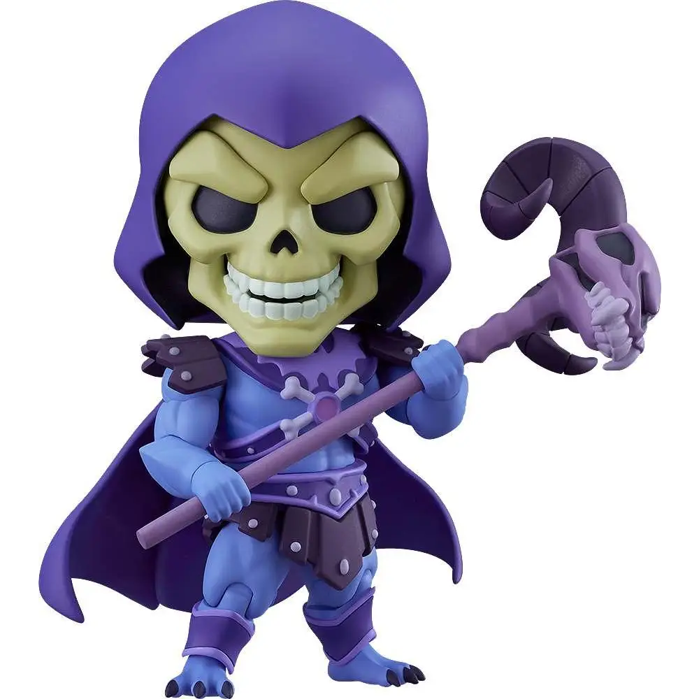 Lila och blå Skeletor Nendoroid från Masters of the Universe Revelation med stav