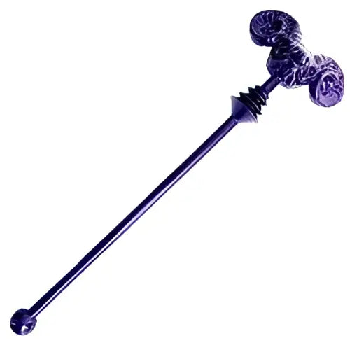 Lila metallisk Skeletor Havoc-stav med ornamenterad spiralhandtag och rundad spets