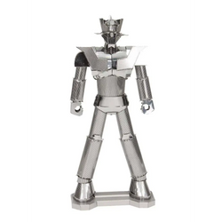 Silvrig metallrobot Mazinger Z 3D-pusselmodell med vinklad rustning och krona