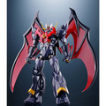 Svart och röd pansrad robotfigur med guldiga accenter, fladdermusvingar och skalleemblem på bröstet, Mazinkaiser SKL Skull Wing Cross Ver. från Tamashii Nations