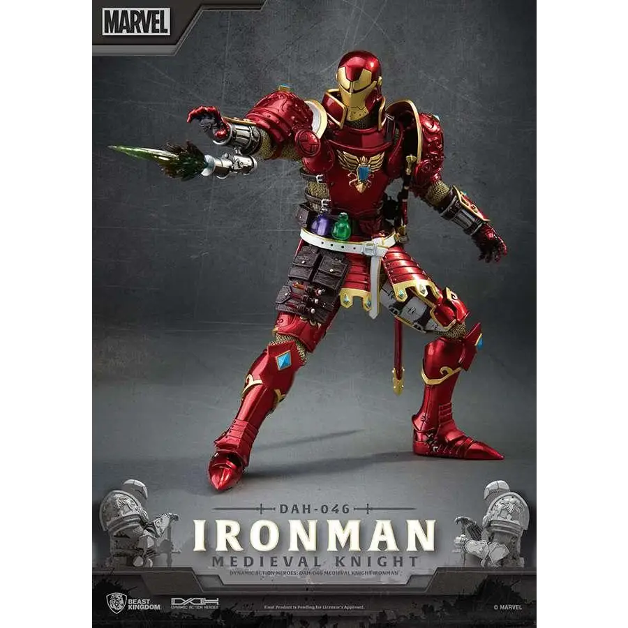 Medieval riddare Iron Man DAH-046 actionfigur i rött och guld med blå ädelstenar