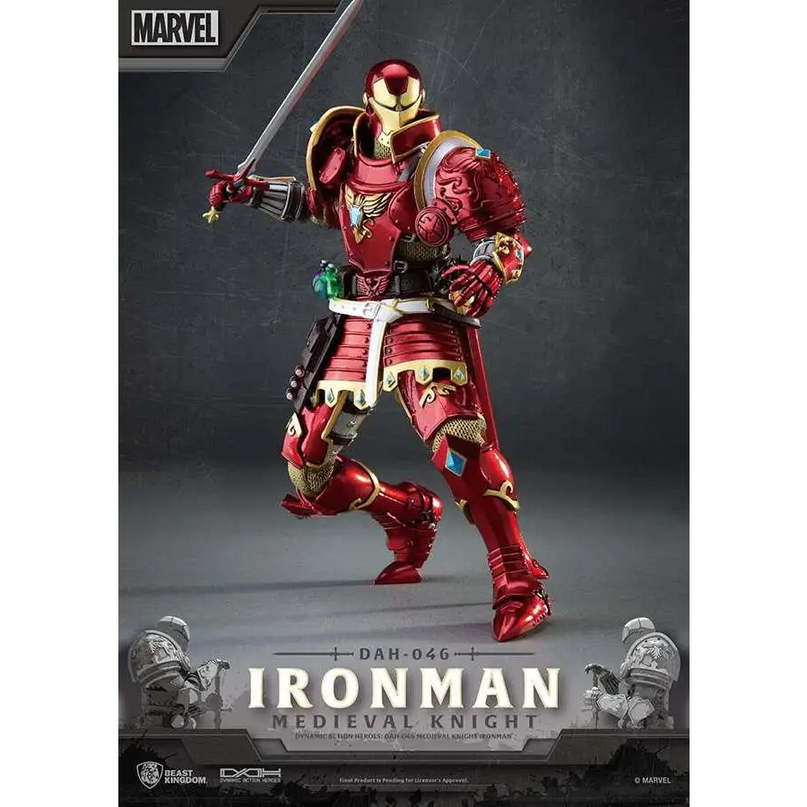 Medieval riddare Iron Man DAH-046 actionfigur i röd och gul rustning med svärd