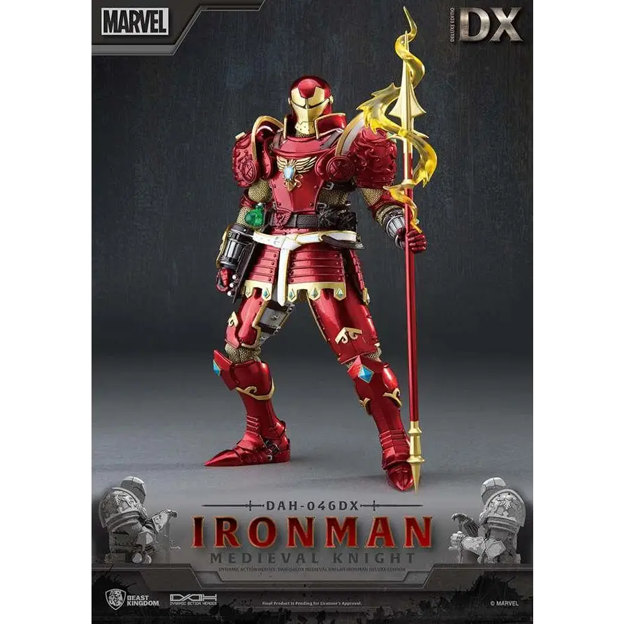 Röd och gul Iron Man medeltida riddare DAH-046 Deluxe actionfigur med intrikat rustning och gyllene stav
