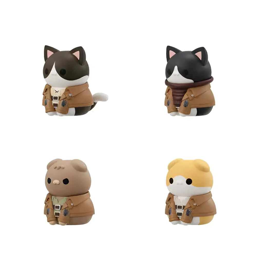 Söta samlarfigurer av katter i bruna trenchcoats från Mega Cat Project Aotynian Set med gåva