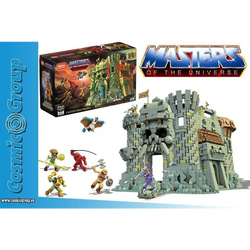 Grå stenlikt Castle Grayskull med skalleformad ingång och torn