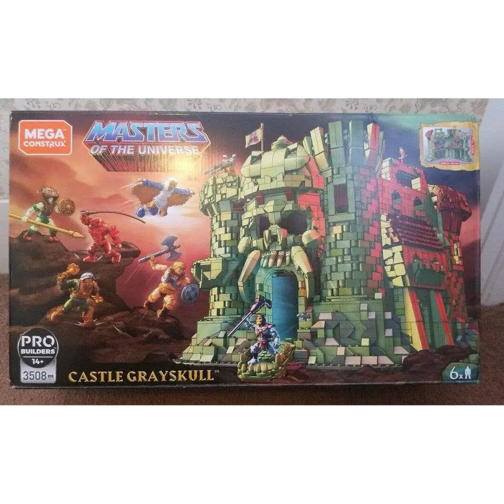 Mega Construx Castle Grayskull byggsats med detaljerad multicolor slott i gröna och röda block