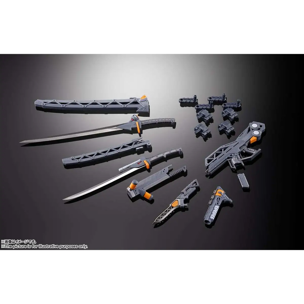 Grå och orange plastvapenaccessoarer för Gundam-modellkit i METAL BUILD Evangelion Vapenset