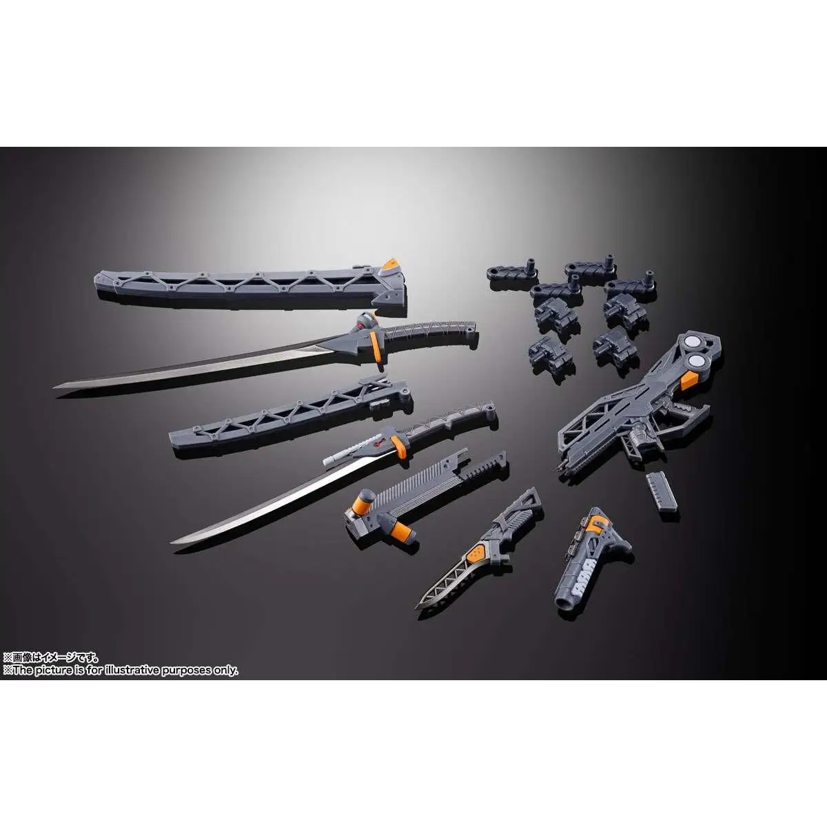 Grå och orange plastvapen för Gundam-modellkit i METAL BUILD Evangelion Vapenset