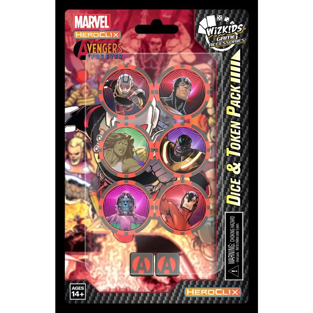 Marvel Avengers Forever HeroClix tokenpack med sex färgglada tokens