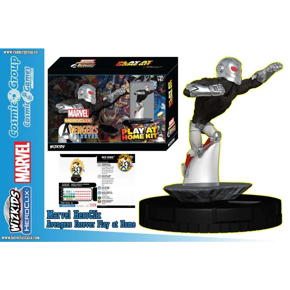 Silver and black armored figure with red eye on circular base from MHC Avengers Forever Play at Home Kit