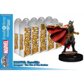Thor-figur i svart och guld rustning med röd mantel, hammare på svart bas, MHC Avengers War of Realms Booster Brick