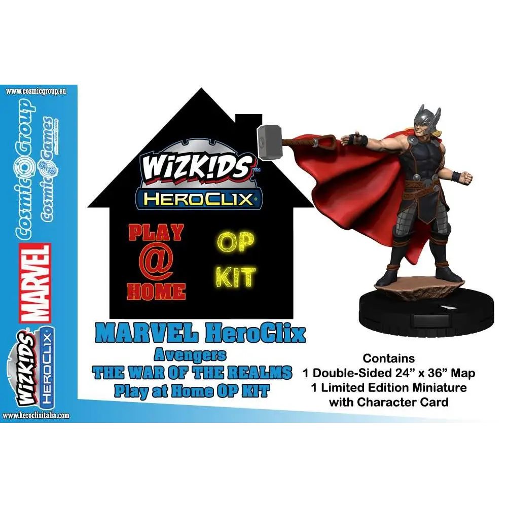 Thor-figur med röd mantel och svart rustning på rund bas i Mhc Avengers War of Realms kit