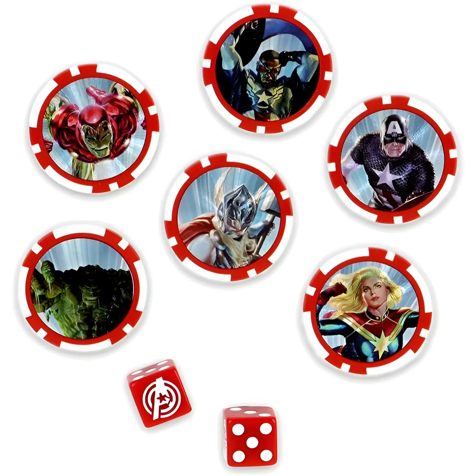 Röda och vita Avengers-pokerspår med Captain America, Thor och Captain Marvel