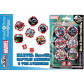 Marvel Heroclix Captain America & Avengers spelmarker och tärningar med cirkulära chip i rött, vitt och svart