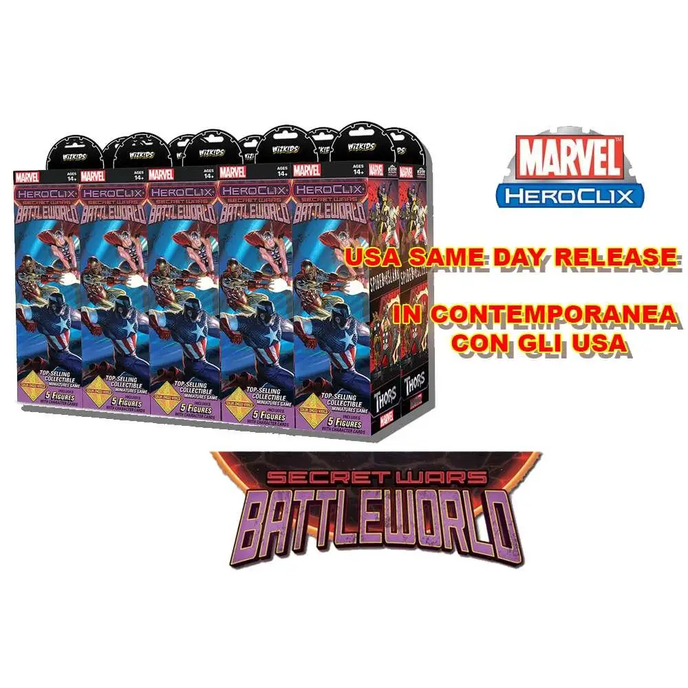 Marvel Heroclix Secret Wars Battleworld boost brick i blå och lila förpackning