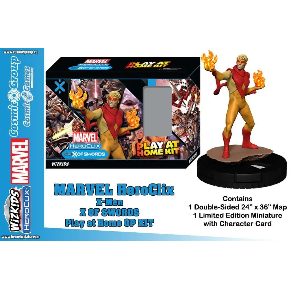 Fiery röd-guld Firestorm-figur från Marvel på svart bas i MHC X-Men X of Swords-kit