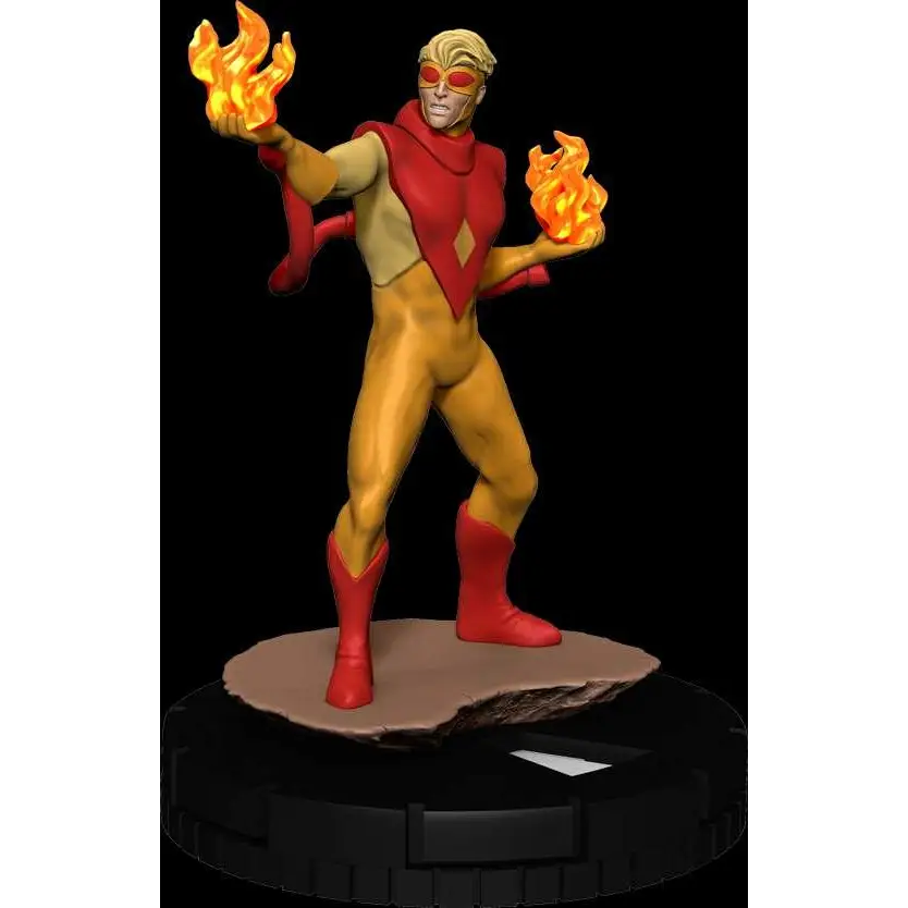 Röd och guld superhjältefigur med flamms effekter på stenbas, MHC X-Men X of Swords kit