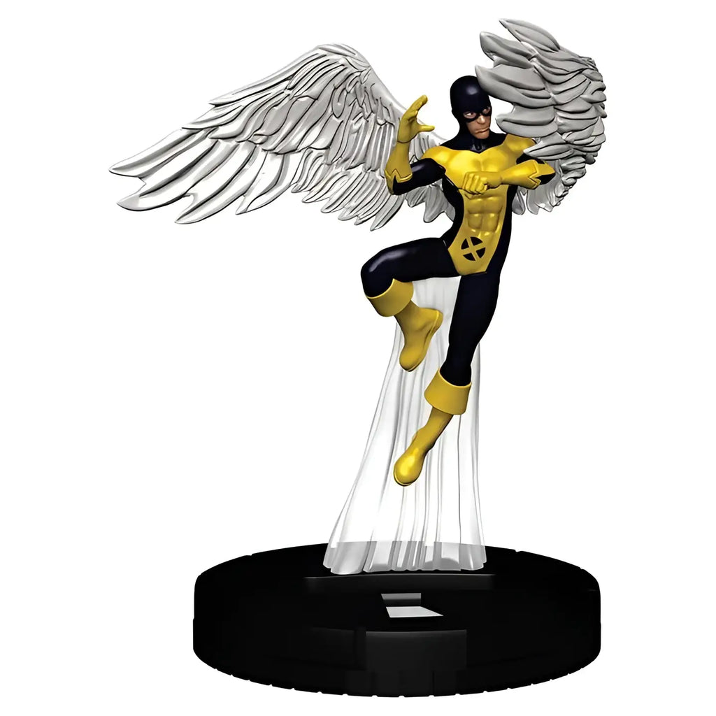 Detaljerad skulpterad figur av ängel-superhjälte med silvervingar och svart-gul dräkt från Mhc X-Men Xavier School Booster Brick