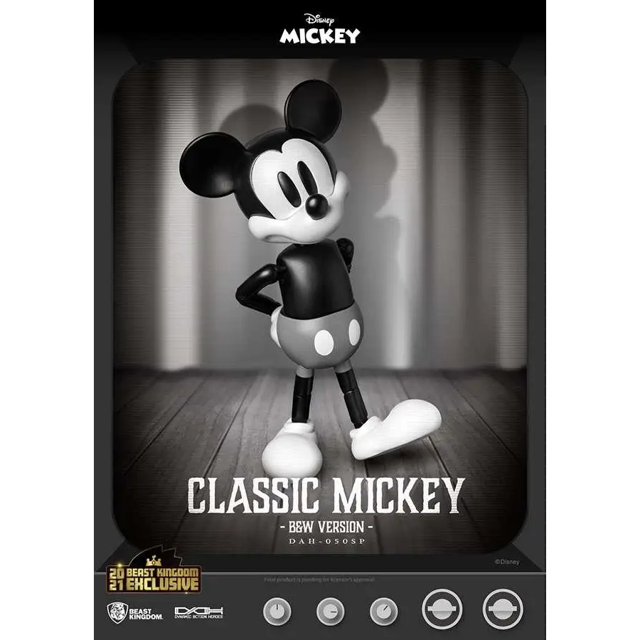 Klassisk Mickey Mouse-figur i svartvit glansig finish med ikoniska öron