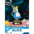 Mini D-Stage Alice i Underlandet: Alice i blå-vit klänning vid träd med skyltar på brun bas