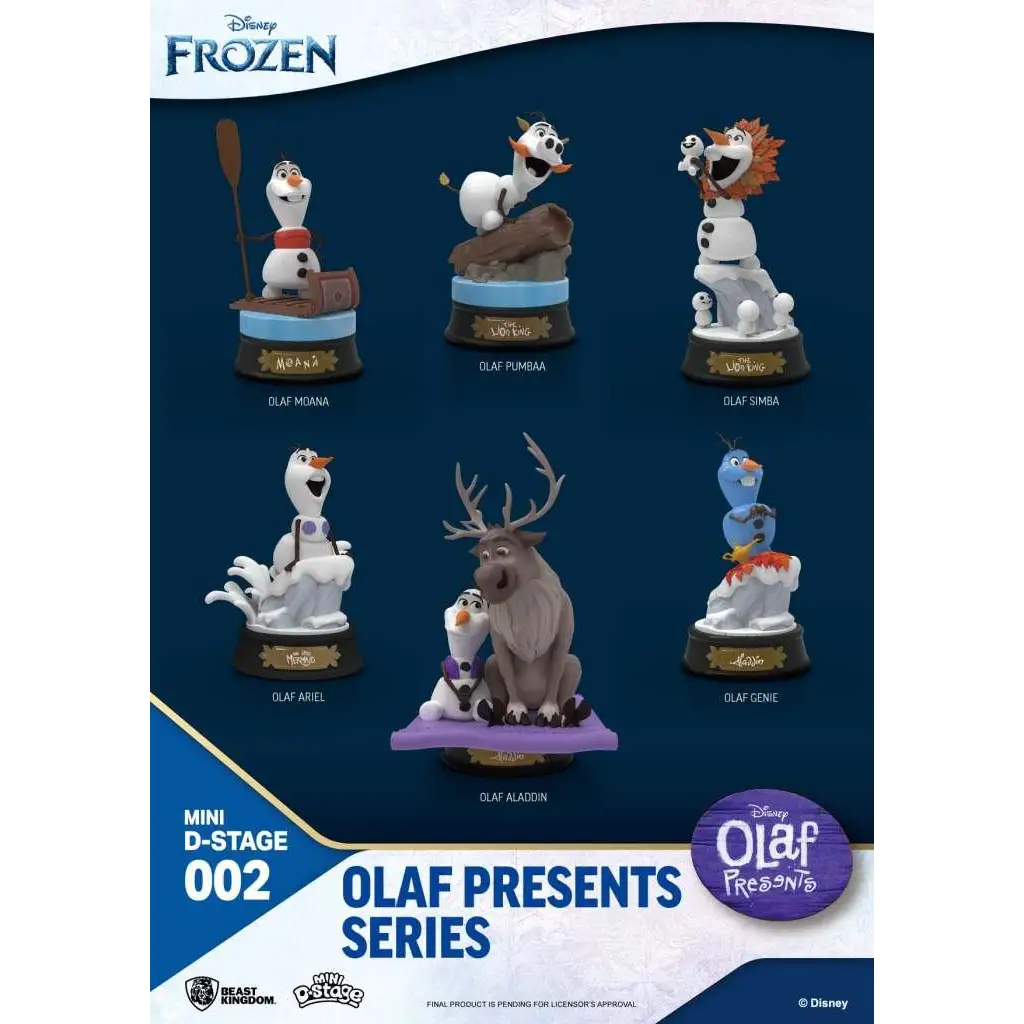 Olaf-tema samlarfigurer i Disney-poser på guldplackbaser, Mini D-stage-set