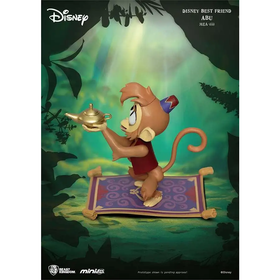Mini Disney Bästa Vän Abu-figur: Abu med röd väst, blå keps och guldlampa på lila matta