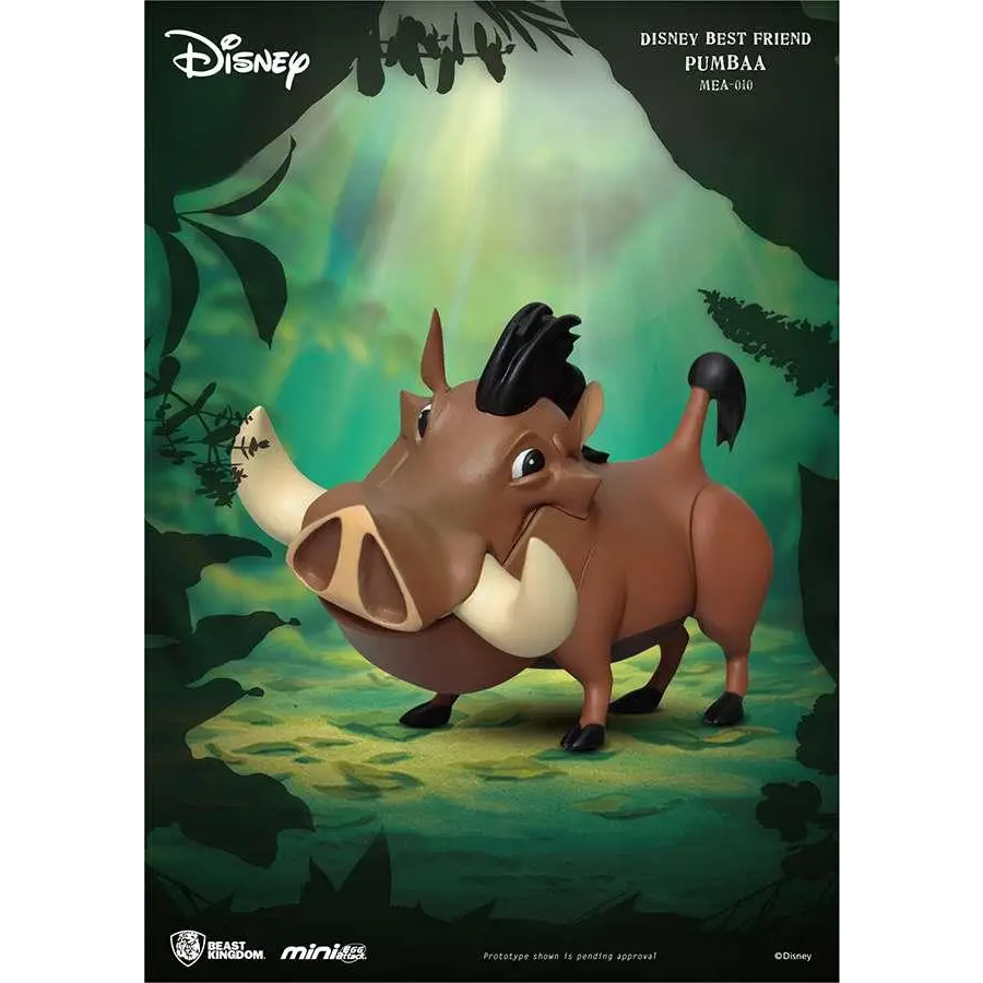 Liten Disney Bästa Vän Pumbaa-figur i brunt med svart man, vit betar i djungel