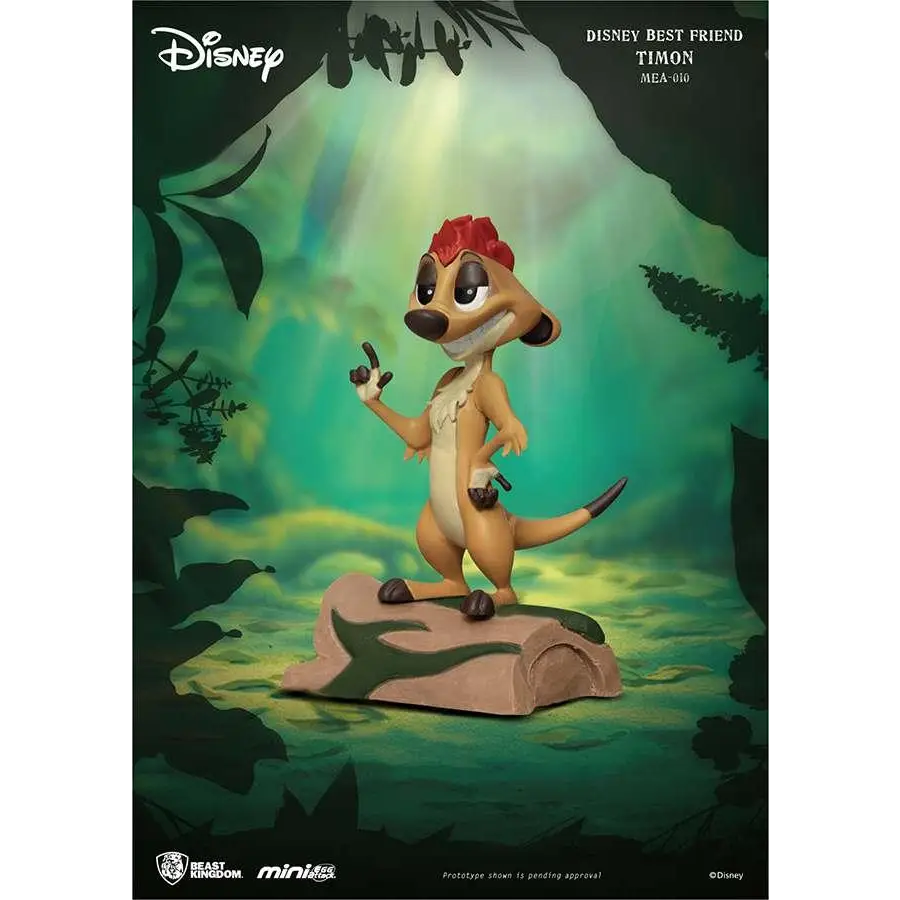 Mini Disney Bästa Vän Timon: tan meerkat-figur med röd taggig hår och svansspets på stenbas