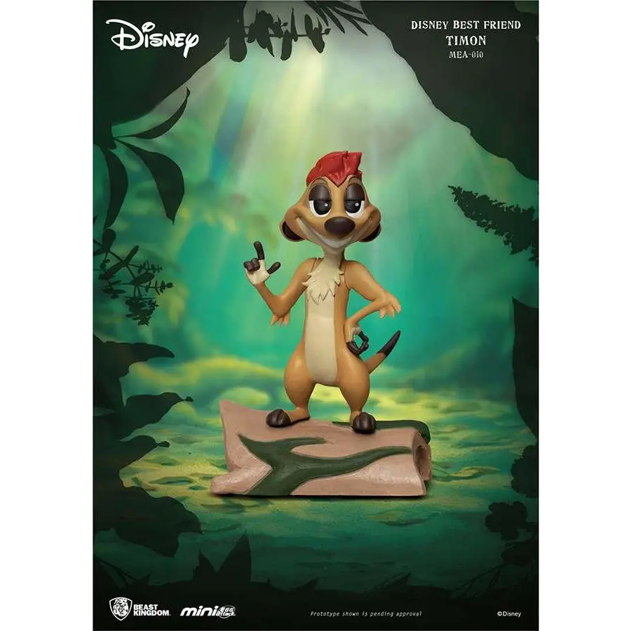 Mini Disney Bästa Vän Timon: tan meerkat med rött hår och svansspets på mossig sten