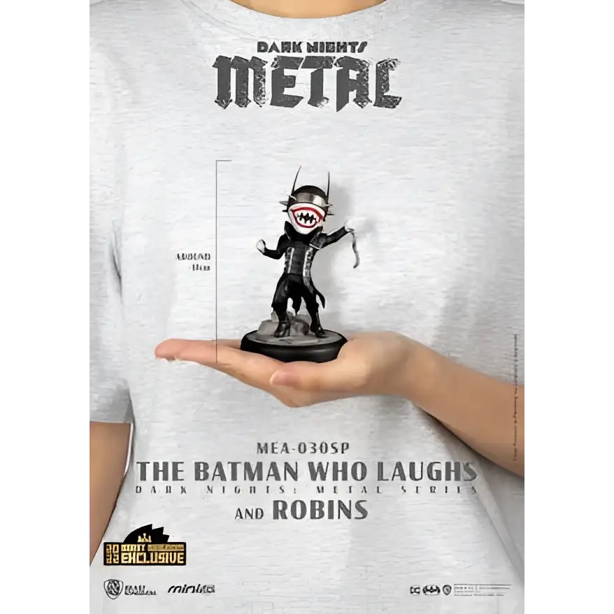 Batman Who Laughs med Robin-minions figurin i svart och silver med grin och käpp