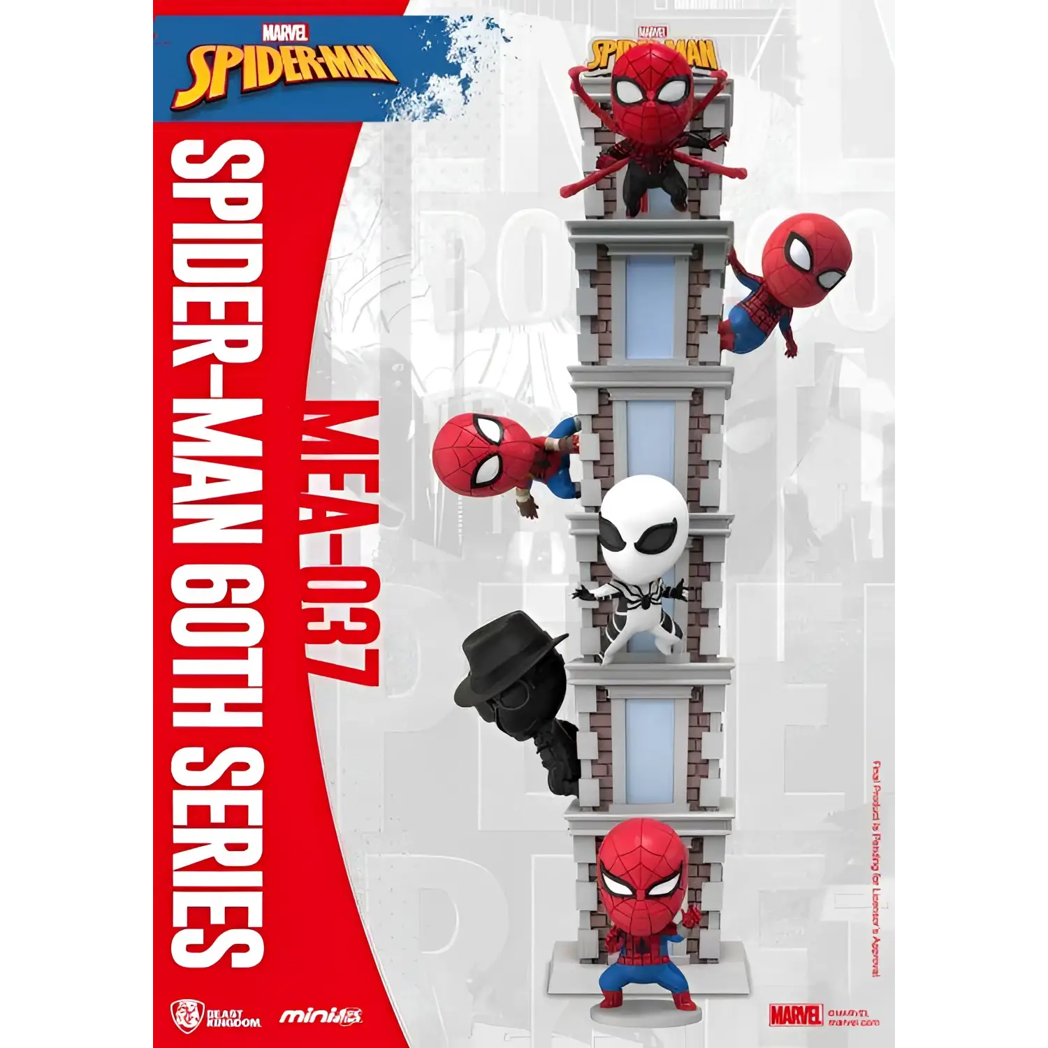 Chibi Spider-Man och Venom-figurer i Mini Egg Attack 60-årsjubileumsset på byggnadsmakett