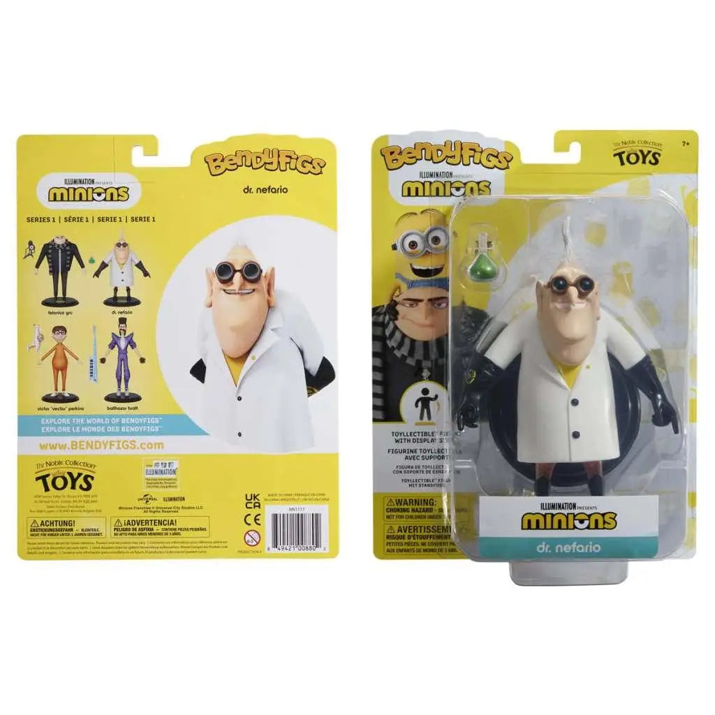 Minions Dr. Nefario bendyfig-figur med vit labbrock, svarta handskar och skyddsglasögon