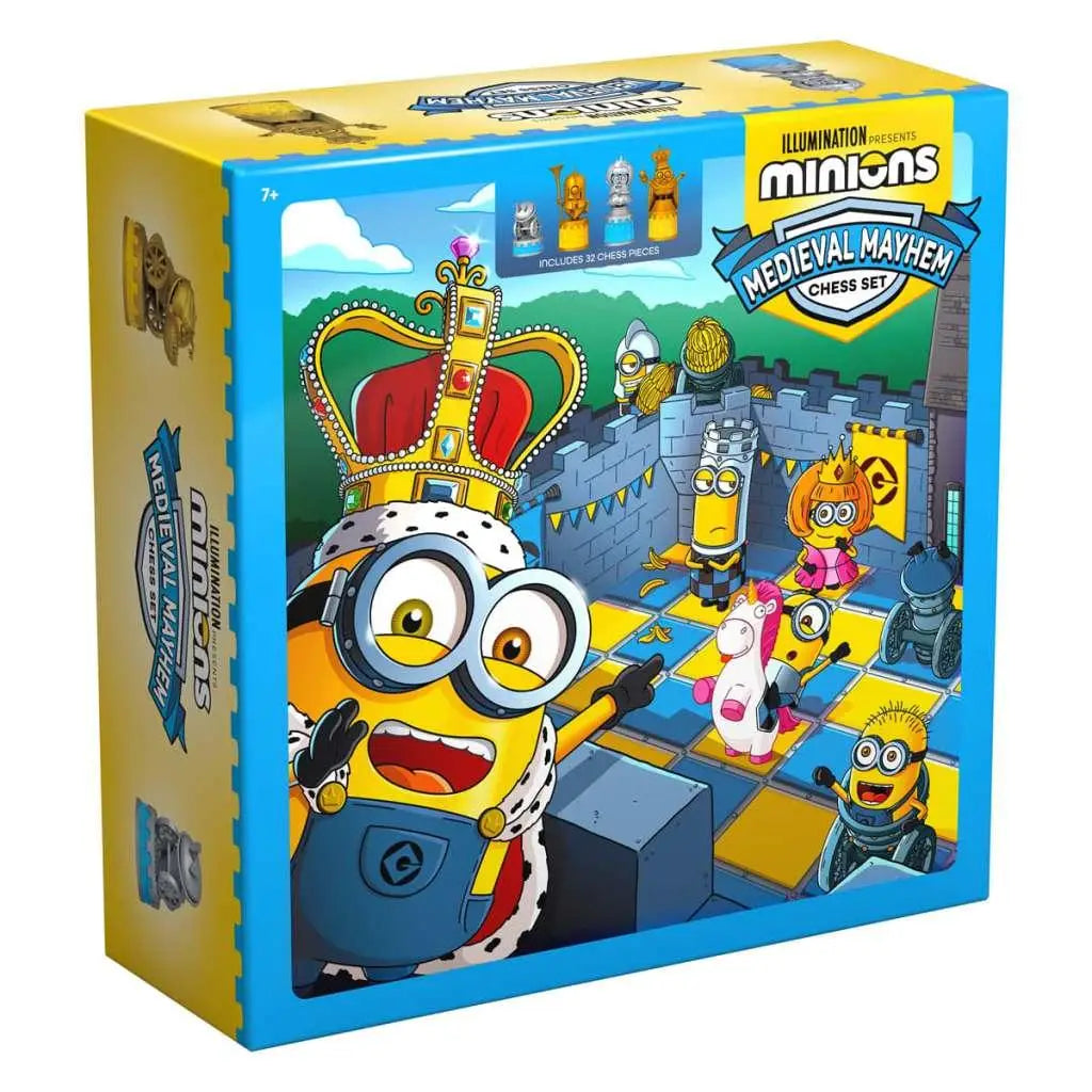 Gult och blått schackset Minions Medieval Mayhem med medeltida minions