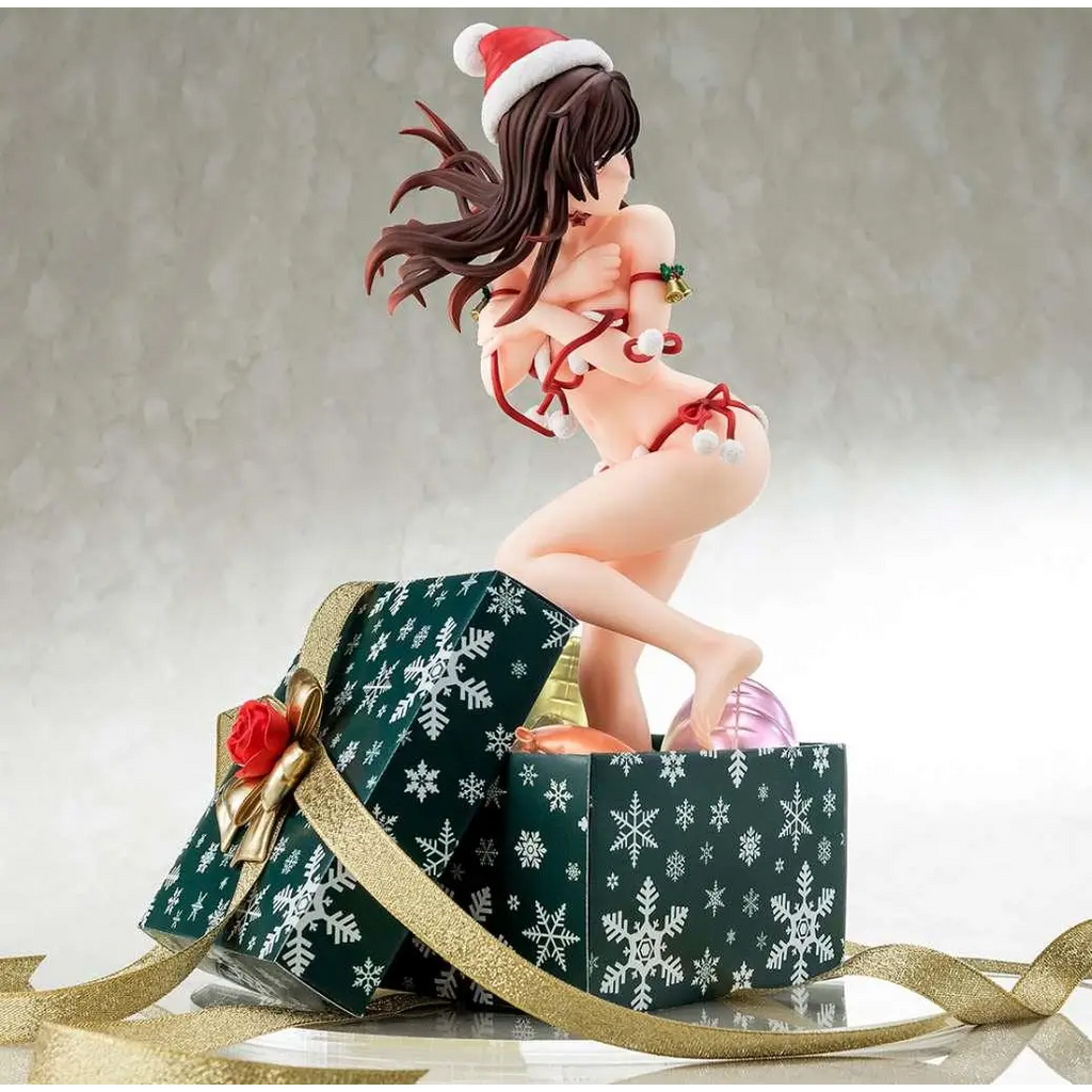 Mizuhara Chizuru i röd-vit julsanta-hatt och festlig bikini i öppen grön låda