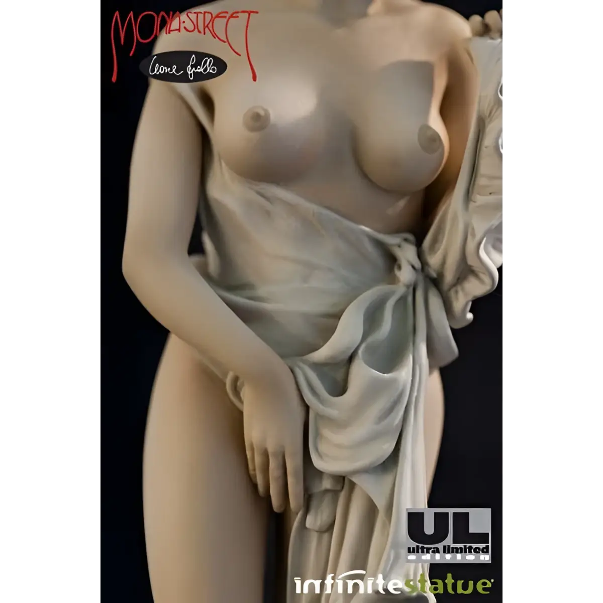 Vit sepiafärgad marmorstaty av klassisk draperad kvinnlig figur, Mona Street Ultra Limited