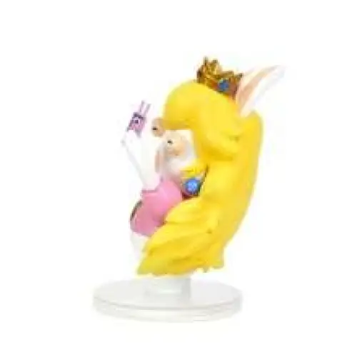 Gulhårig prinsessa-figur med guldkrön och rosa klänning på klar plastbas