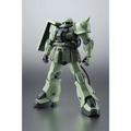 Olivgrön och mörkgrå plastmodell av MS-06F-2 Zaku II F-2 Type Ver.A.N.I.M.E Gundam med vinklad rustning, axelspik och ry
