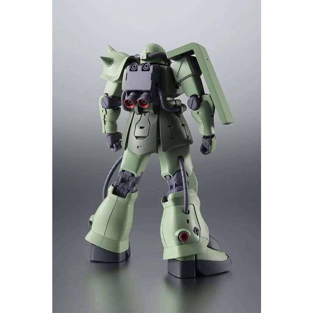Olivgrön och grå plastmodell av Gundam Zaku II F-2 Type Ver.A.N.I.M.E med röda öglinser