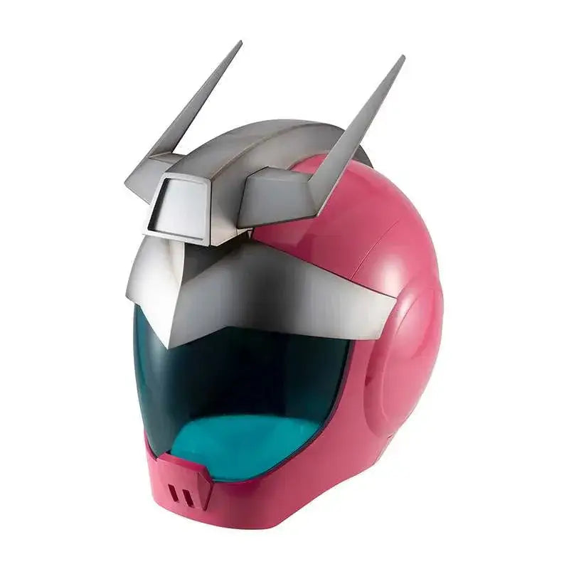 Rosa och silverfärgad Gundam-hjälm med klar visir från Char Aznables normala dräkt