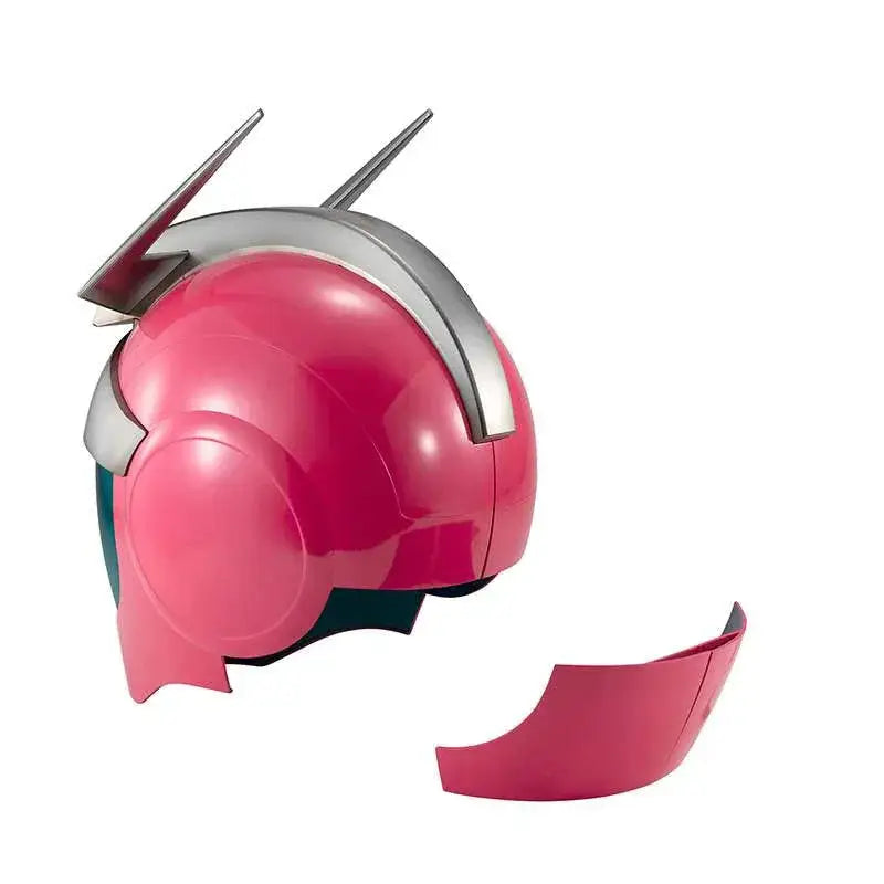 Rosa och silver Ms Gundam Char Aznable normal suit-hjälm med vinkliga antenner och glansig finish