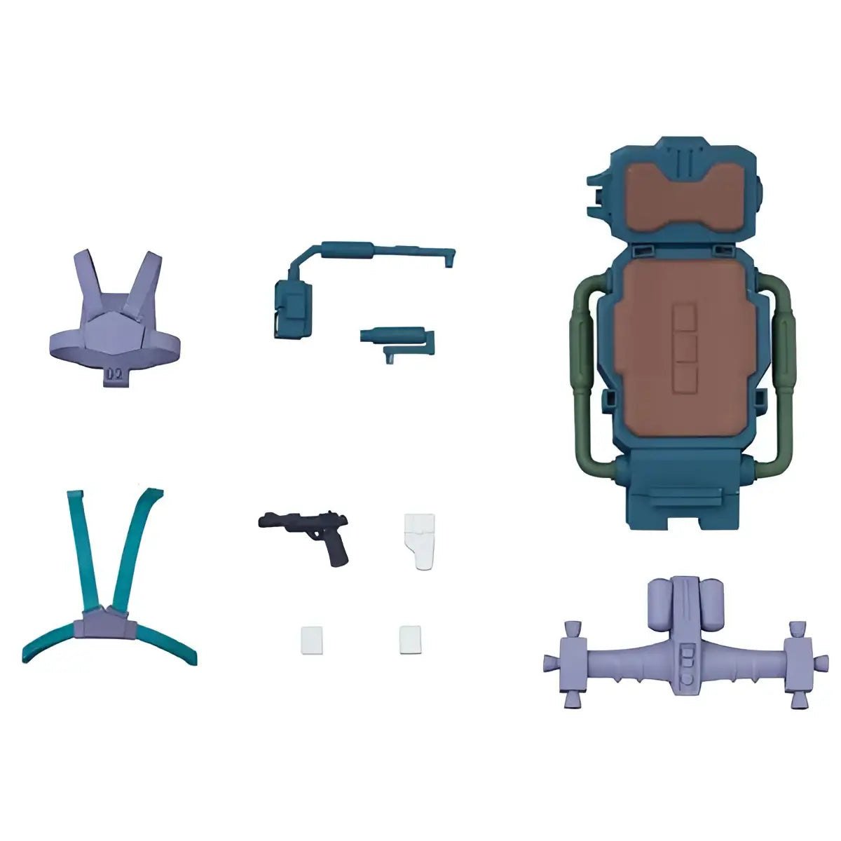 Blå och brun plastryggsäcksaccessoarset för Gundam-modell i MS Gundam Earth Federation Force Soldier 04